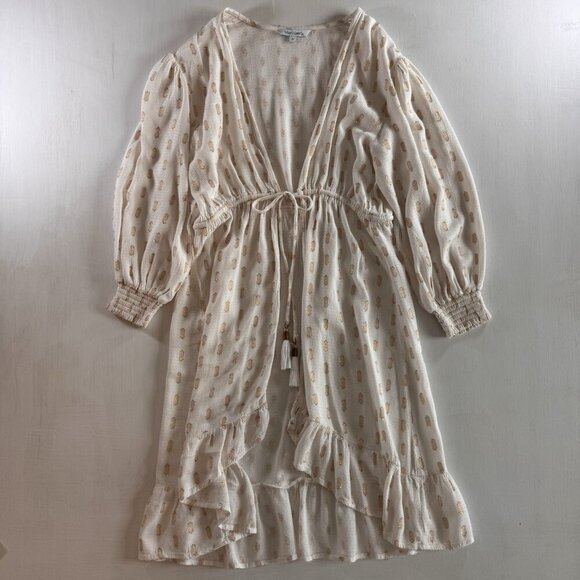 Blue Island Swim Cover Up Size Small White And Gold Tie Front Tassels Boho - Picture 6 of 13